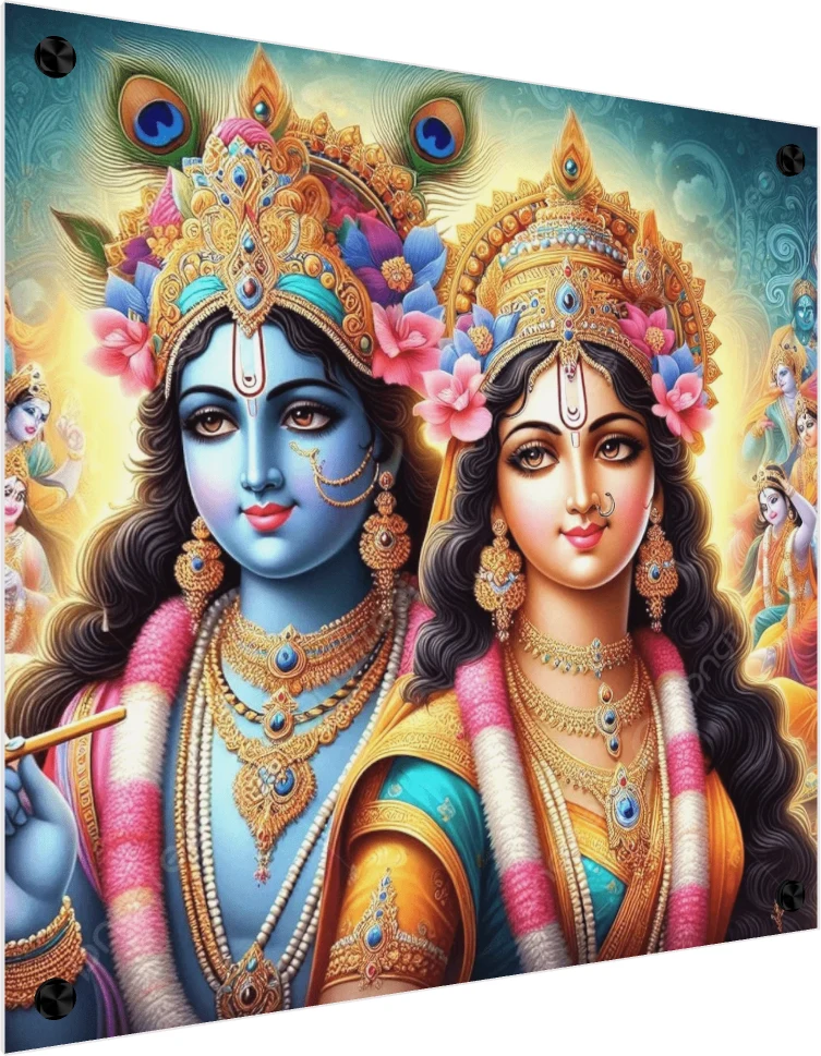 Divine Radha Krishna Radiant Portrait Print wall art print — acrylic preview | PrintPosters.in